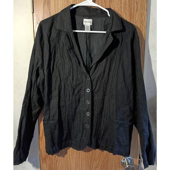 Chicos Textured Metallic Button Shirt Top XL Black Shimmer Evening Artwear - Picture 1 of 12